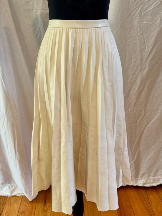 Zara Dresses & Skirts - Zara Cream Pleated Pleather Midi Skirt with Structured Waistband
